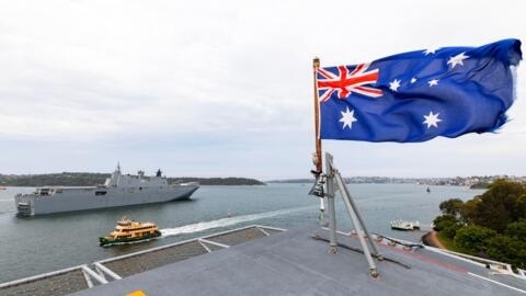 The Australian Navy ship HMAS Adelaide pictured off Brisbane, on 18 January 2022.