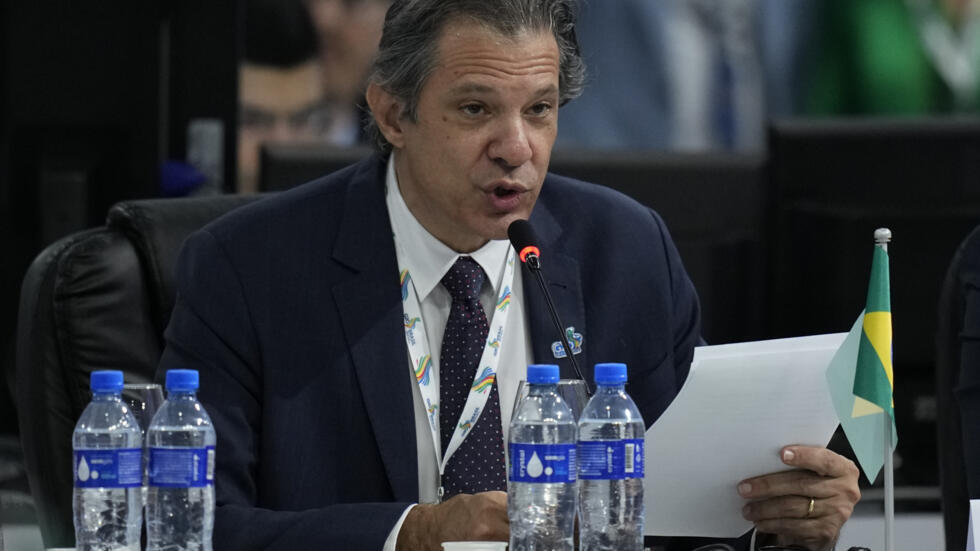 Brazil's Finance Minister Fernando Haddad speaks during the G20 Finance Ministers and Central Bank Governors meetings in Sao Paulo, Brazil, Thursday, Feb. 29, 2024