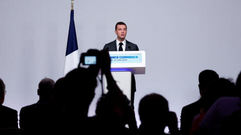 Far-right National Rally leader Jordan Bardella at a press conference to present the party's political policy, in Paris, 24 June 2024.