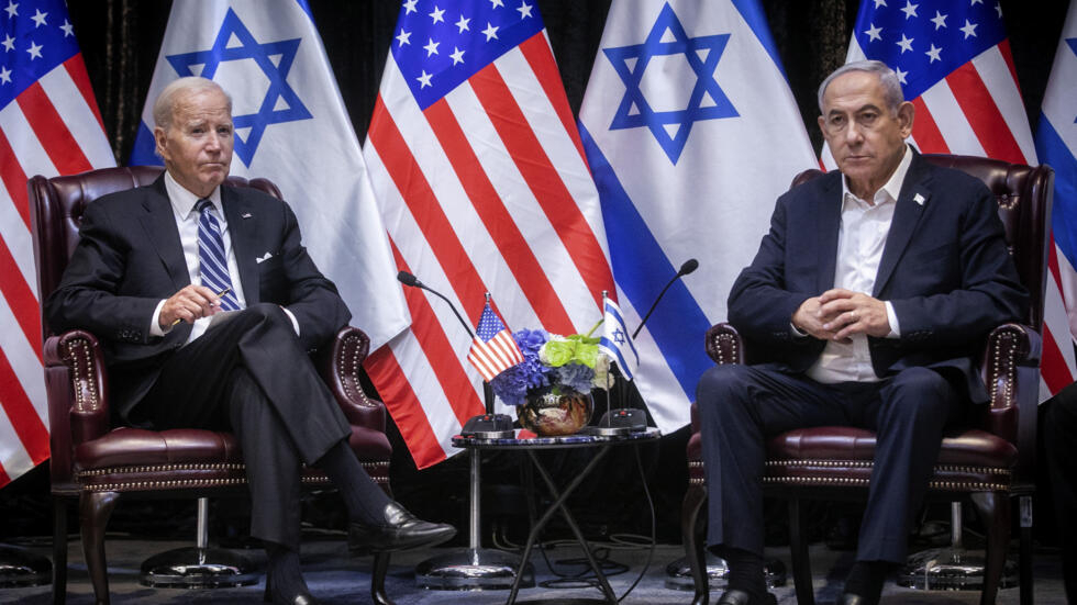 美国总统拜登与以色列总理内塔尼亚胡资料图片
