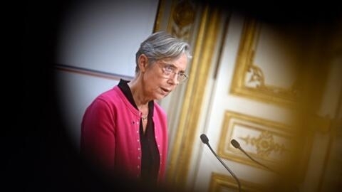 French Prime Minister Elisabeth Borne gives a press conference to present a plan aim at tackling bullying at school at Matignon Hotel in Paris, on September 27, 2023.