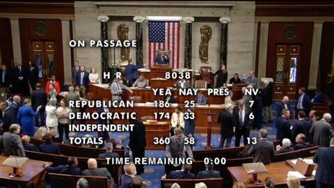 4月20日，美国国会众议院就TikTok剥离相关法案投票结果。