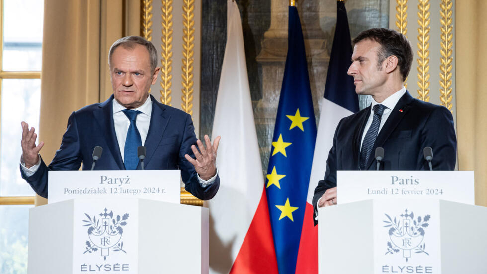 波兰总理图斯克和法国总统马克龙 2024年2月12日巴黎