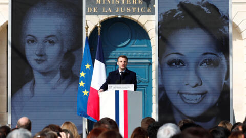 法国总统在将堕胎自由纳入宪法的仪式上讲话。摄于2024年3月8日。