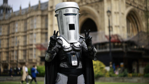 London mayoral candidate Count Binface poses for a photo on College Green beside the Palace of Westminster in London on 25 April 2024.