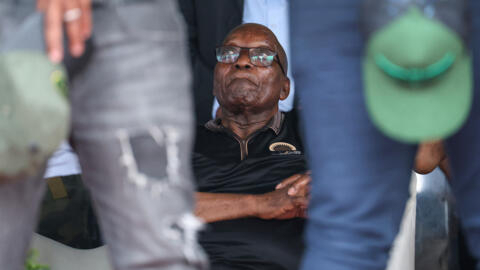 Former South African President Jacob Zuma and member of the newly formed opposition party uMkhonto we Sizwe (MK) Party during an election rally outside his homestead in Nkandla, KwaZulu-Natal on 25 April 2024.