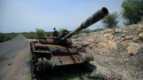 A tank damaged during fighting between Tigray Special Forces and Ethiopia's National Defense Force.