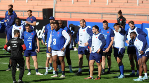 La selección francesa de rugby durante un entrenamiento en Mendoza, Argentina, el 5 de julio de 2024.