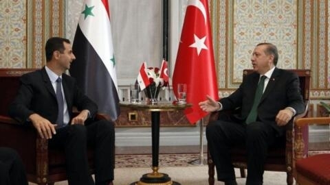 The President of Syria, Bashar al-Assad, on the left, with his Turkish counterpart, Recep Tayyip Erdogan.
