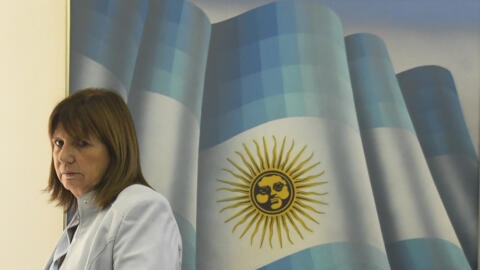 La excandidata presidencial y ahora ministra de Seguridad argentina Patricia Bullrich, en conferencia de prensa en Buenos Aires, el 25 de octubre de 2023.