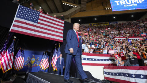 Republican presidential candidate former President Donald Trump arrives to speak at a campaign rally, July 31, 2024, in Harrisburg, Pa.