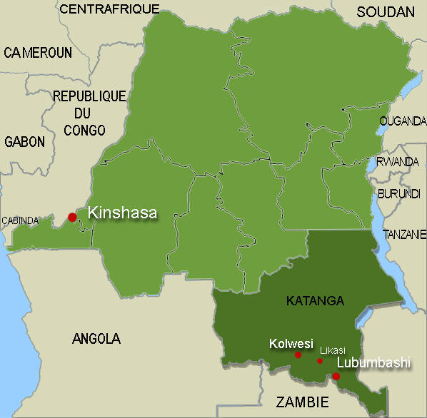 RFI Carte Archive / RD Congo: région Katanga. 
刚果（金）:加丹加地区。