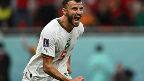 Romain Saïss fête son but face à la Belgique au Qatar, le 27 novembre 2022.