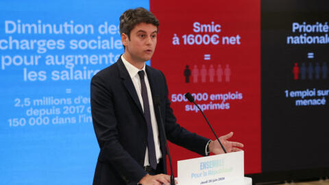 French Prime Minister Gabriel Attal presents the government's policy programme ahead of upcoming legislative elections on 20 June, 2024.