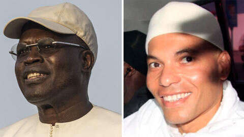 RFI Montage / 塞内加尔的反对派领袖卡利法·萨勒（Khalifa Ababacar Sall）和卡里姆·瓦德（Karim WADE）。
Les opposants politiques sénégalais Khalifa Sall (à gauche) et Karim Wade (à droite).