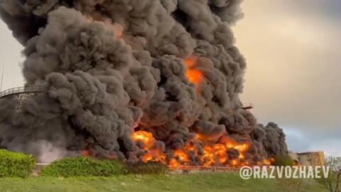 Russia Black Sea Fleet Under AttackFILE - In this photo taken from video released by the Governor of Sevastopol Mikhail Razvozhaev telegram channel on April 29, 2023, smoke and flame rise from a bur