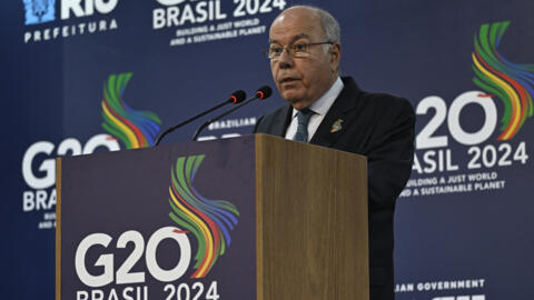 2024年2月22日，巴西外长维埃拉（Mauro Vieira）在里约热内卢G20外长会议结束时的新闻发布会上。周三在G20外长会议开幕式上，巴西批评了联合国安理会在加沙战争和乌克兰战争问题上的"瘫痪"。