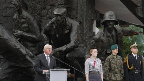 German President Frank-Walter Steinmeier speaks at commemorations to the Warsaw Uprising on the eve of the 80th anniversary of the doomed revolt against occupying German forces during World War II, in Warsaw, Poland, on Wednesday, July 31, 2024.