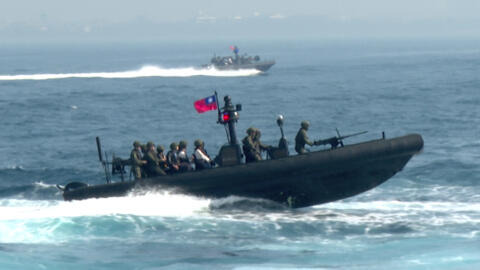 In this image taken from video, Taiwanese assault boats take part in naval drills in Kaohsiung, Southern Taiwan, Wednesday, Jan. 31, 2024.