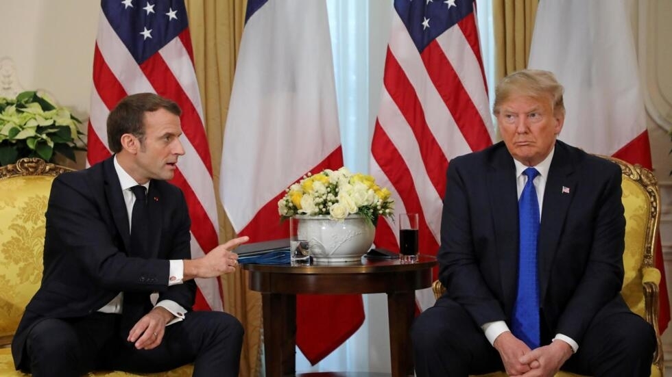 法国总统马克龙和美国总统特朗普 2019年12月3日在伦敦北约峰会上