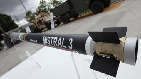 A French-made Mistral 3 missile, on display at Eurosatory 2024, 16 June 2024.