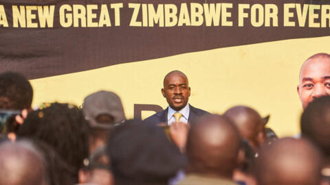 Citizens Coalition For Change (CCC) leader Nelson Chamisa, addresses a press conference in Harare, on 27 August 2023.