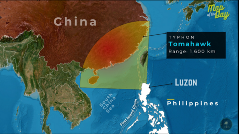 Bệ phóng tên lửa đất đối đất Typhon, đặt tại miền bắc Philippines có khả năng phóng tên lửa chiến thuật tầm trung Tomahawk, với tầm bắn tối đa 1.600 km, bao phủ hai khu vực Biển Đông và eo biển Đài Loan.