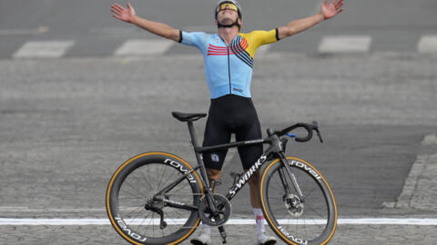 Remco Evenepoel from Belgium won the Olympic road race to become the first rider to claim the title and the time trial at the same Olympic Games, 3 August, 2024