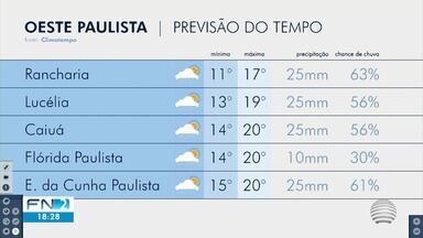 Tempo deve permanecer instável na região nesta quarta-feira - Temperaturas podem ficar abaixo dos 22ºC.