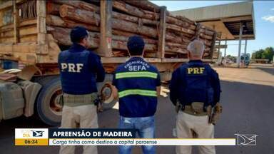 PRF apreende carga ilegal de eucalipto na BR-010 - A repórter Diulia Sousa fala sobre o assunto na manhã desta segunda-feira (10) no Bom Dia Mirante.