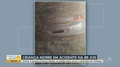 Criança morre após acidente em trecho da BR-030 na Bahia - Outras 4 pessoas ficaram feridas na batida entre carro e caminhão em Tanhaçu.