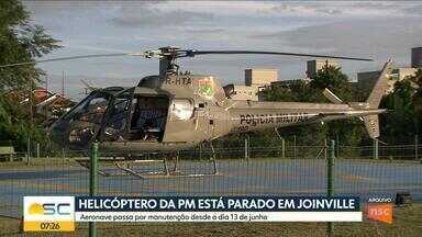 Helicóptero Águia da Polícia Militar está parado há quase um mês em Joinville - Aeronave passa por manutenção desde o dia 13 de junho