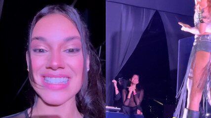 Alane assiste ao show de Marina Sena do palco e se emociona