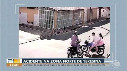 Acidente na Zona Norte de Teresina: câmera de segurança flagra colisão entre duas motos