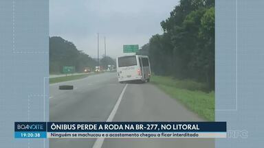 Ônibus perde a roda na BR-277, no litoral - Ninguém se machucou e o acostamento chegou a ficar interditado.