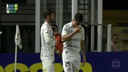 Aos 33 min do 1º tempo - gol de dentro da área de Léo Baptistão do Santos contra o Botafogo