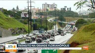 Transito na grande Florianópolis - Acidentes provocam longas filas na Via Expressa