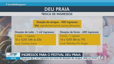 Governo do estado oferece 2 mil ingressos para Festival Deu Praia - Basta doar leite, livros. Também é possível sangue para reforçar os estoques do Hemocentro durante o período de férias.