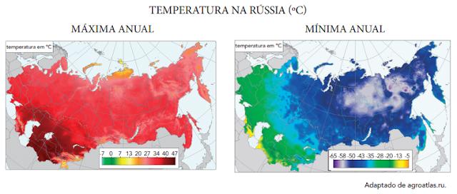 Mapas mostram variações de temperatura na Rússia.