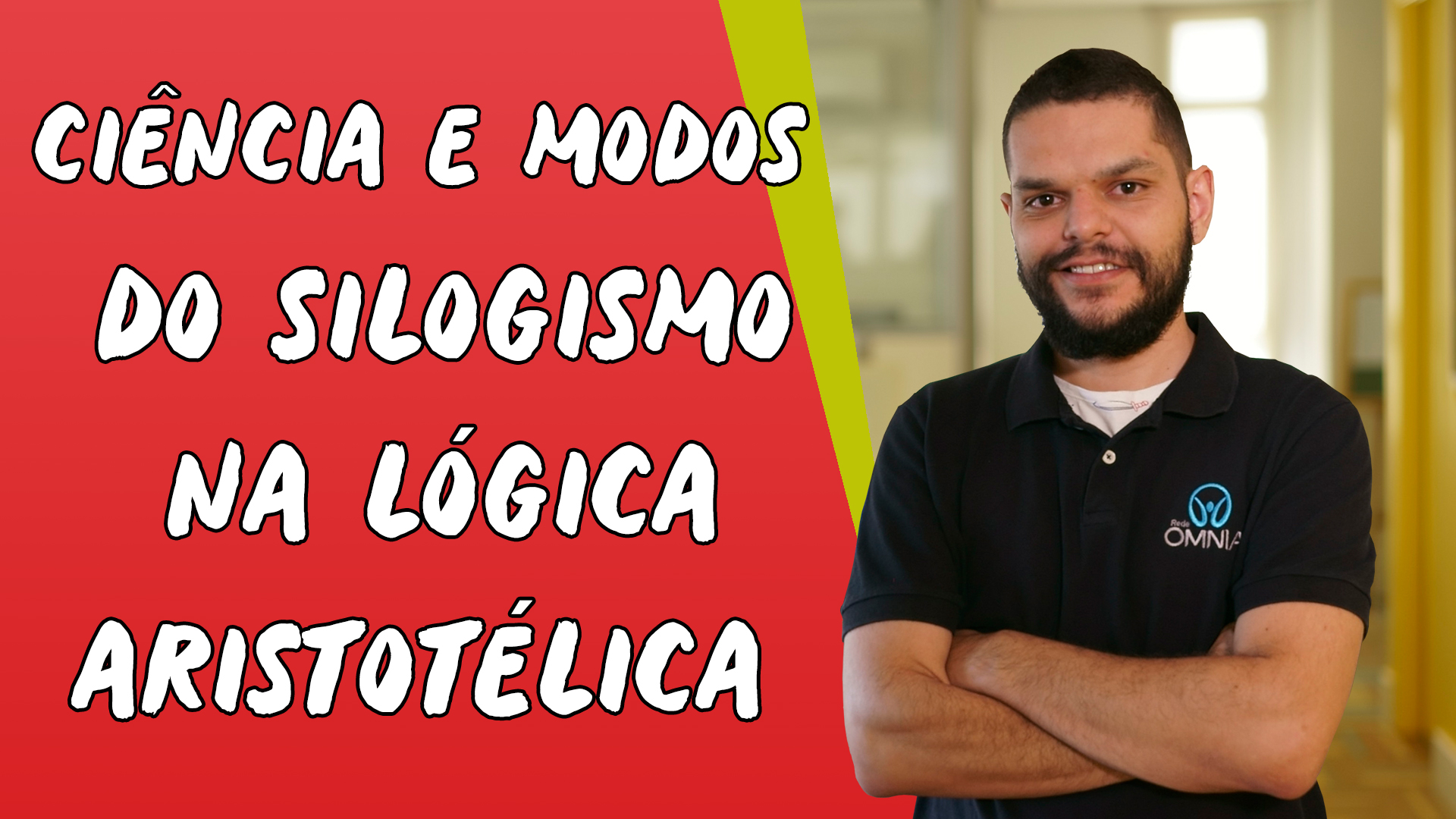 Professor ao lado do texto"Ciência e Modos do Silogismo na Lógica Aristotélica".