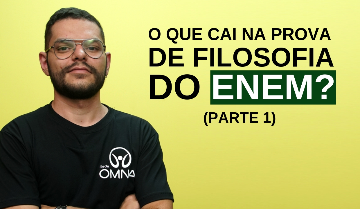 "O que cai na prova de Filosofia do Enem? (Parte 1)" escrito sobre fundo verde