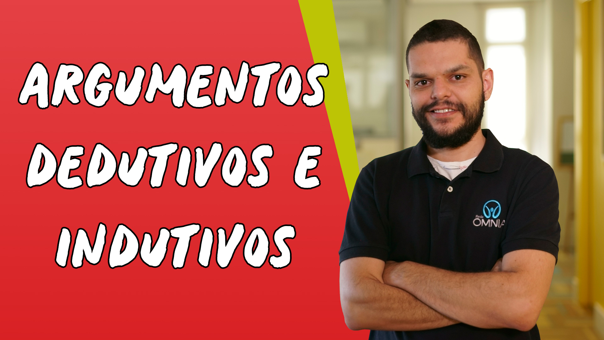 Professor ao lado do texto"Argumentos Dedutivos e Indutivos".