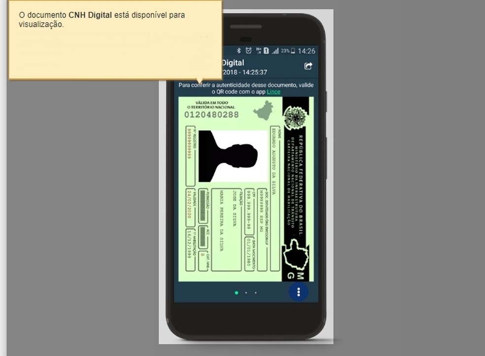 O documento só é válido se for apresentado junto ao aplicativo  — Foto: Divulgação 