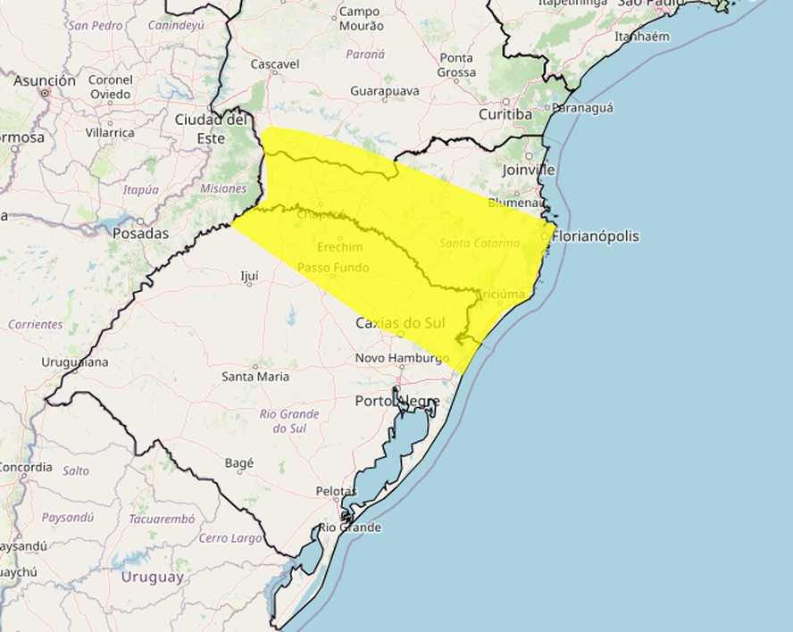 Sul tem alerta para tempestades na serra gaúcha e em Santa Catarina