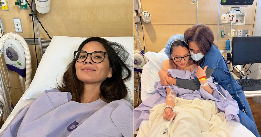 A atriz Olivia Munn no hospital após revelar tratamento para câncer de mama