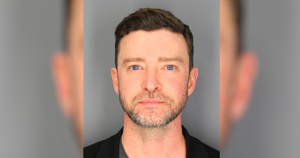 Retrato de Justin Timberlake feito no momento de sua prisão — Foto: divulgação/ Departamento de polícia de Sag Harbor