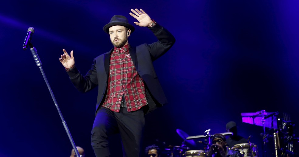 Justin Timberlake durante apresentação no Rock in Rio, em 2017 — Foto: Marcelo Theobald / Agência O Globo