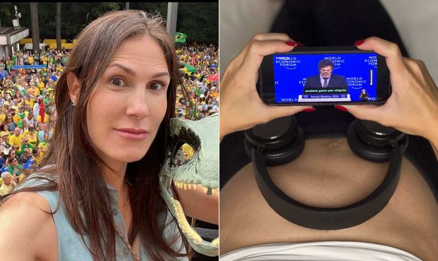 Pré-candidata à Prefeitura de São pelo Novo, Marina Helena, coloca discurso de Milei para bebê 'ouvir' na barriga