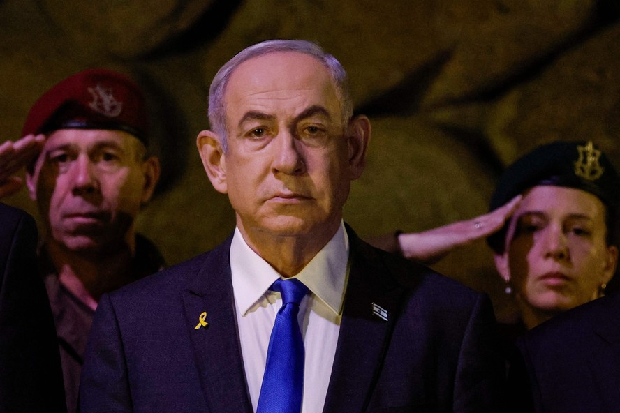 Benjamin Netanyahu, durante cerimônia no Memorial do Holocausto, no começo do mês passado