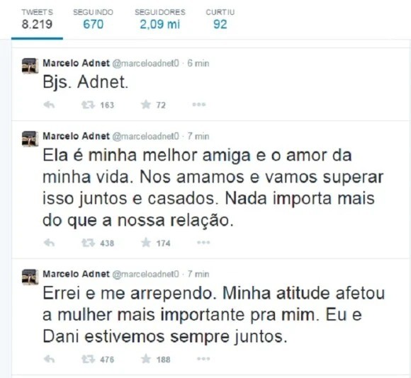 Adnet apagou as publicações logo depois — Foto: Reprodução/Twitter